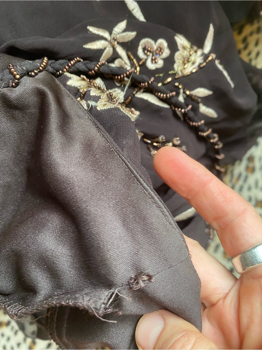 y2k Xscape Joanna Chen silk embellished floral beaded maxi dress prom brown - Picture 5 of 9